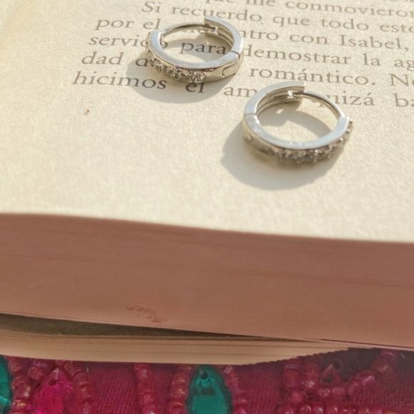 WHITE GOLD PAVE HUGGIES - Picture 3 of 5